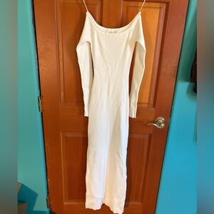 White off the shoulder ribbed body on dress NWT